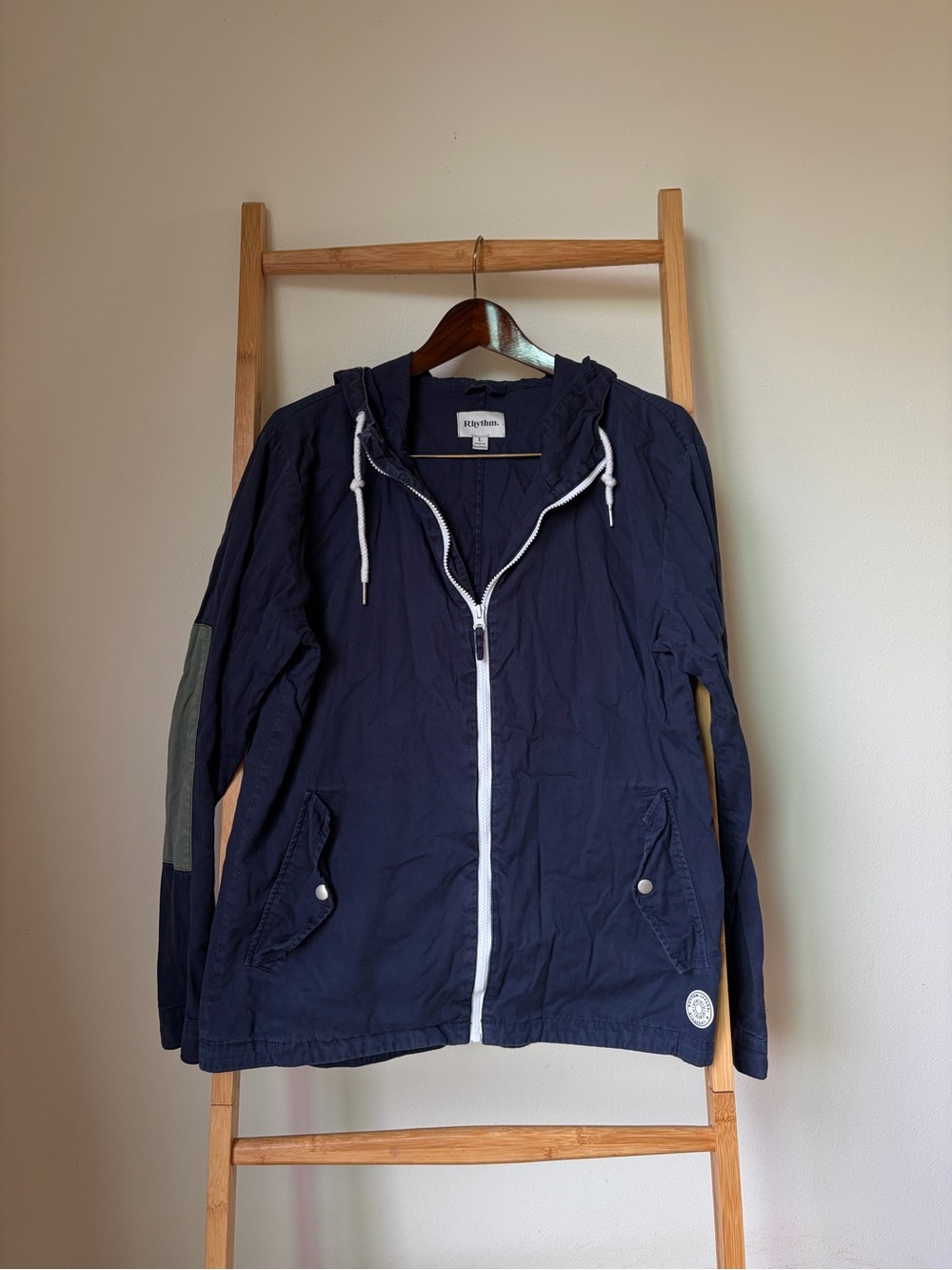 Rhythm Navy Hooded Zip Jacket with White Trim